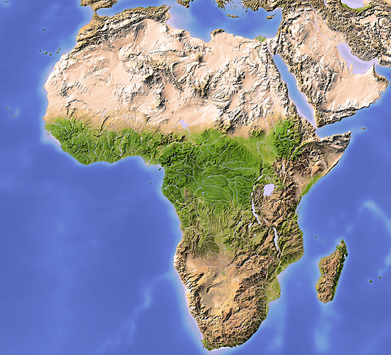 Afrika auf der Reliefkarte