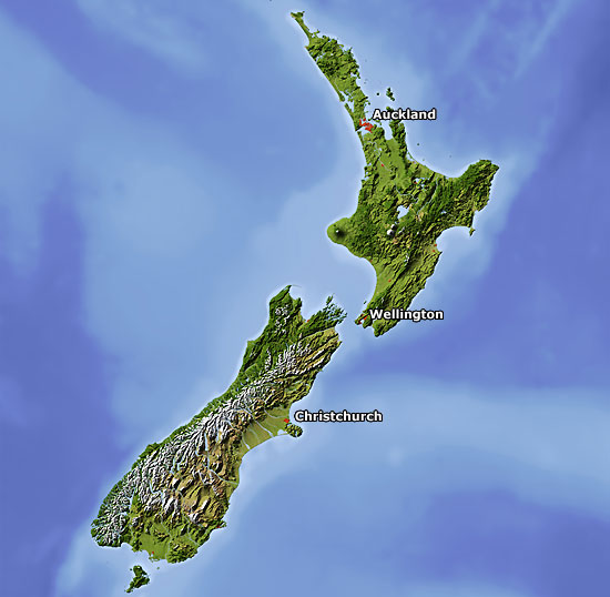 Neuseeland, Reliefkarte