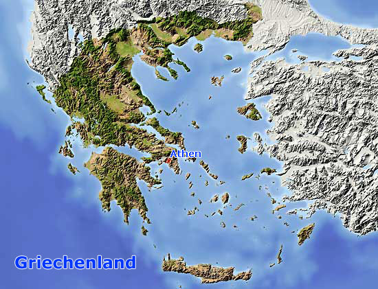 Griechenland Reliefkarte / Topographie Griechenland