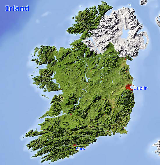 Reliefkarte von Irland