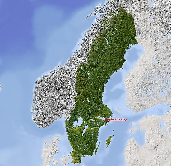 Reliefkarte von Schweden