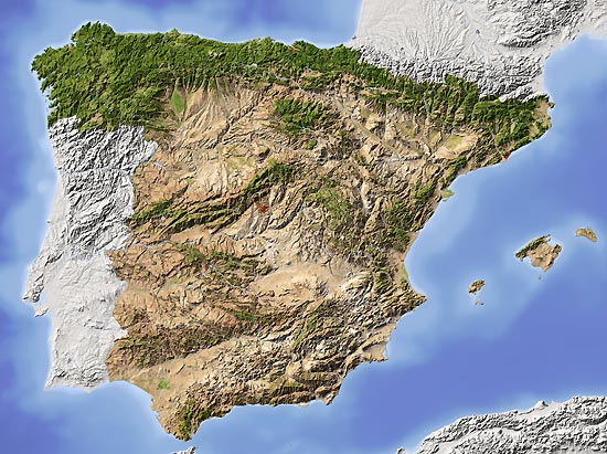 Spanien Reliefkarte