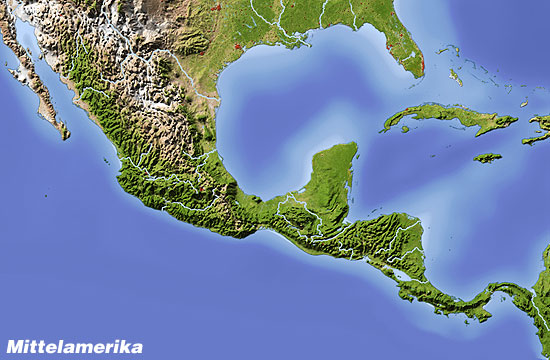 Mittelamerika Reliefkarte