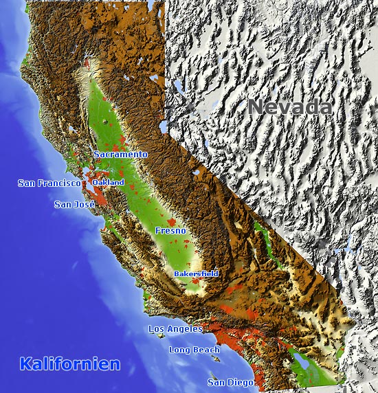 Reliefkarte von Kalifornien