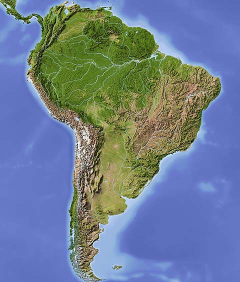Südamerika Reliefkarte